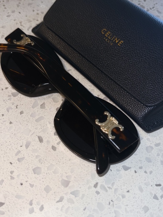 Celine Accessories - Celine Tortoiseshell and Black Sunglasses with Gold Triomphe Detail